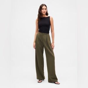 NWT! GAP Moss Green 365 High Rise Pleated Trousers - Size 12 Tall 🩷 #800532